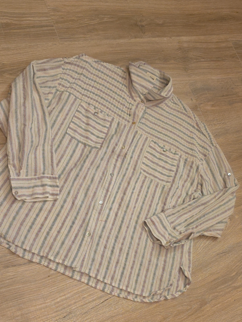 Peach Love California Striped Button-Down Shirt - Cream, Blue, Pink
